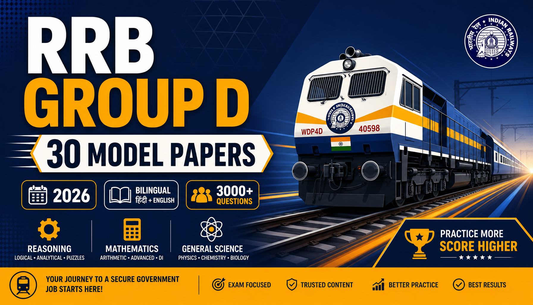 RRB Railway Group D 2026 – 30 Full-Length Model Papers (Bilingual: English & Hindi)