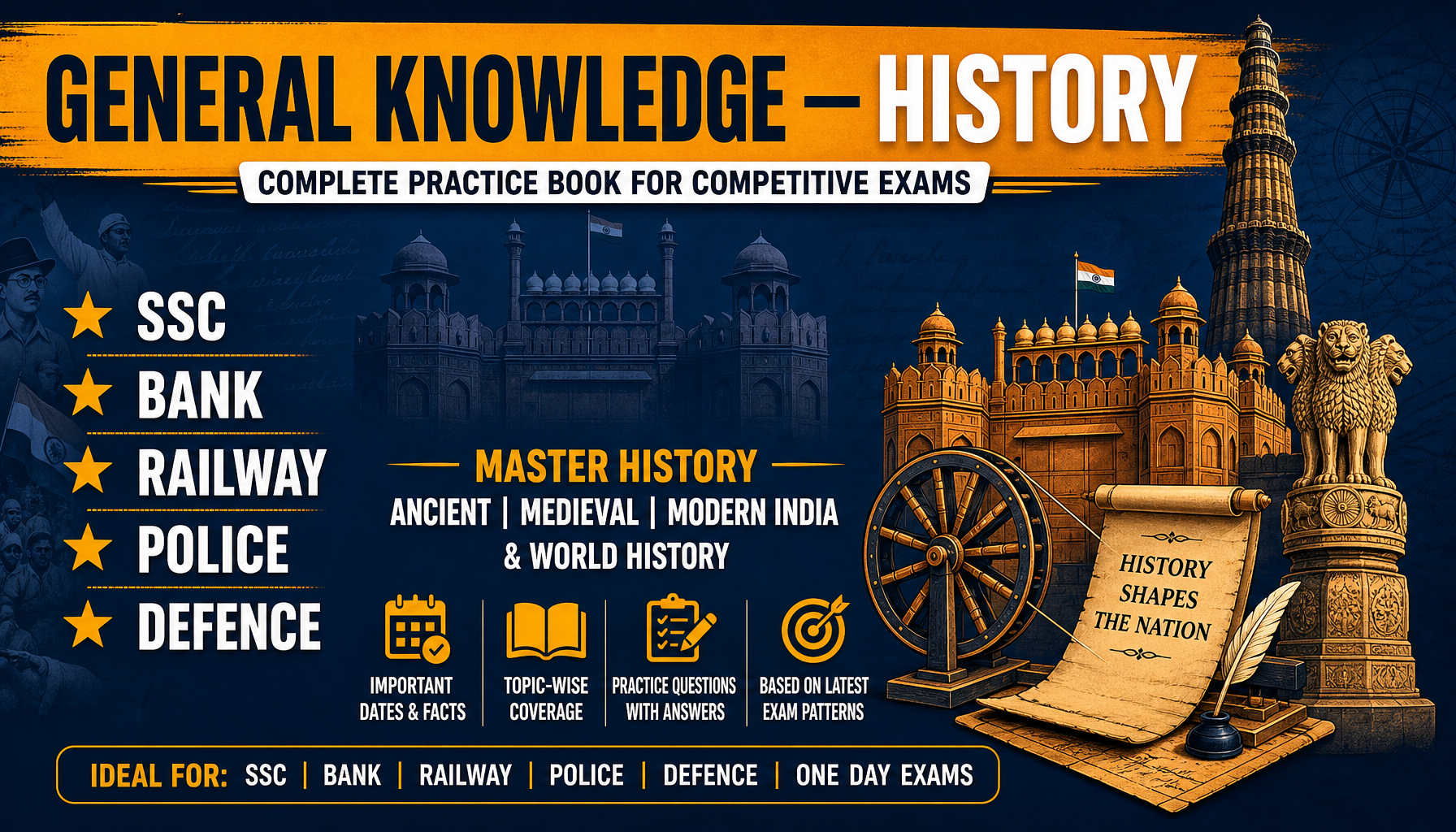 General Knowledge — History | Complete Practice Book for Competitive Exams